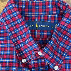 Polo Ralph Lauren Mens Button‎ Down Red Blue Plaid Size Large Cotton LS